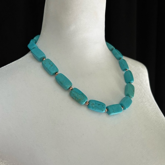 Turquoise Prism Beaded Necklace with Rose Gold Beading - Picture 2 of 6